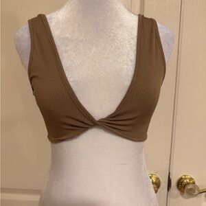 SHEIN Brown Ribbed Twist Front Crop Top